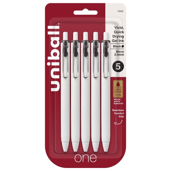 uniball one Retractable Gel Pens, Micro Point, 0.5mm, Black Ink, 5 Count