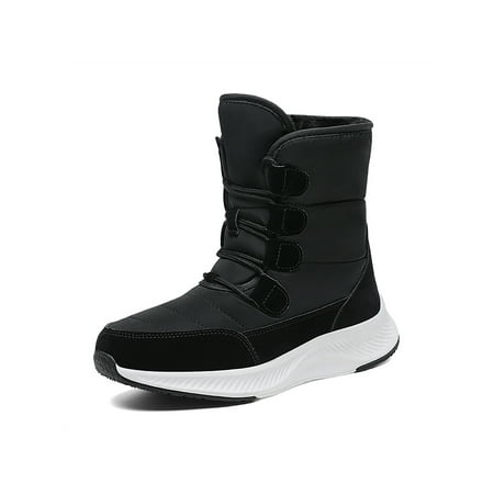 

Woobling Women Warm Booties Lace Up Snow Boots Plush Lined Winter Boot Cold Weather Waterproof Bootie Round Toe Outdoor Shoes Mid Calf Slip Resistant Black 5.5
