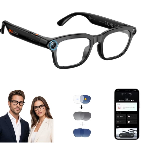 GenXenon Smart Glasses with Camera for Men Women,AI Camera Glasses with 8MP HD 1080P Video,Bluetooth Audio Glasses with Voice Control,Replaceable Lenses,support 164 Language Smart Sunglasses
