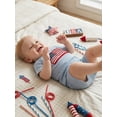 thumbnail image 2 of Toddler Baby Boy 4th of July Outfit Striped and Stars Flag Embroidery Striped Waffle Knit Short Sleeve T Shirt Tops and Shorts Set Summer Clothes, 2 of 10