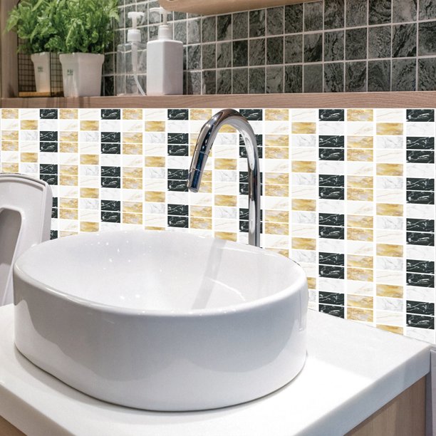10 Carreaux Muraux Adhésifs à Coller 12x12 Pouces – Marbre Bleu Gingham Art Déco