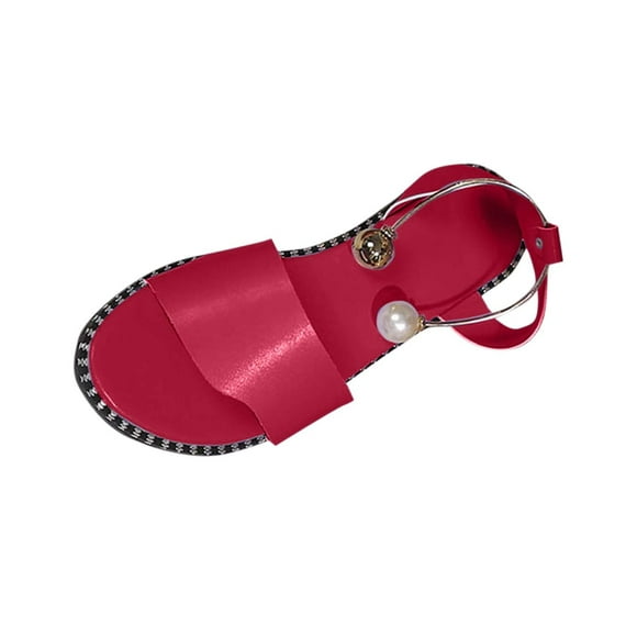 Hopeusnice Sandals for Women Flat Heel Breathable Non-Slip Women's Sandals Open Toe Sandals PU Materials Summer Shoes Trendy Soft Buckle Vacation Shoes Red 43
