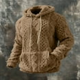 thumbnail image 3 of Men's Jacquard Fuzzy Hoodie Long Sleeve Drawstring Solid Pullover Top with Pockets for Winter Brown 3XL, 3 of 7
