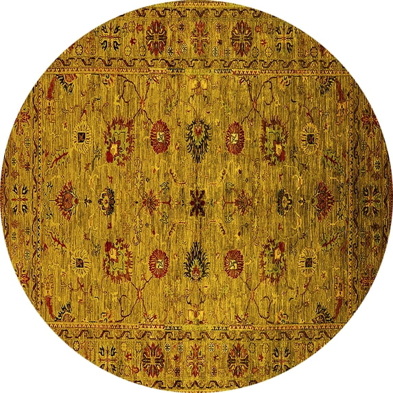 Ahgly Company Indoor Round Oriental Yellow Industrial Area Rugs, 5' Round