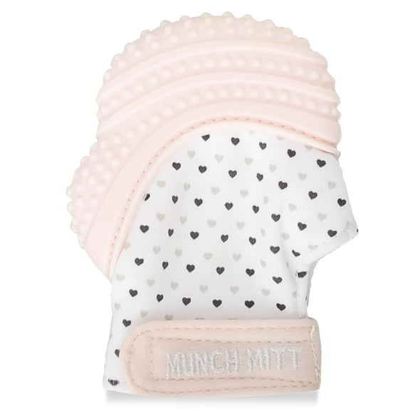 Malarkey Kids Baby Teething Mitten, Silicone, Pink Hearts, Infant Hand Protector, 1 Count Teether