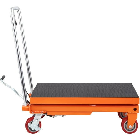 HCY Hydraulic Lift Table Cart, 1100lbs Capacity 35.4" Lifting Height, Manual Single Scissor Lift Table with 4 Wheels and Non-slip Pad, Hydraulic Scissor Cart for Material Handling and Transportation