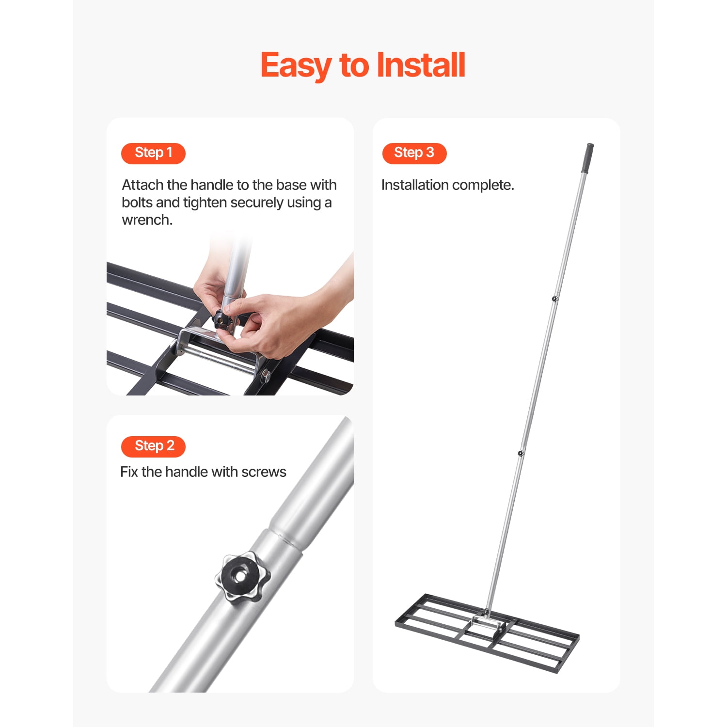 KFFKFF Lawn Leveling Rake with Adjustable Handle, 30 x 10 in, Rust-Resistant Carbon Steel, 3 Height Settings, Soil Leveling Tool for Yard, Golf Areas