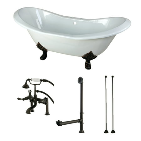 - Aqua Eden 72-Inch Cast Iron Clawfoot Tub with Faucet Drain and Supply Lines Combo, White/Oil Rubbed Bronze