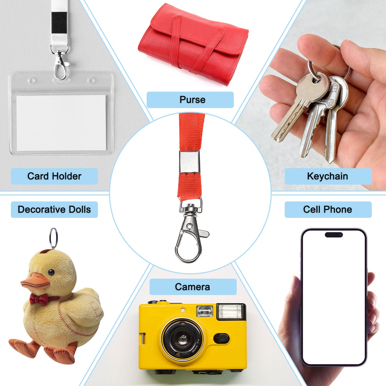 Uxcell 50-Pack Lanyards for ID Badges, Red 0.4 in Wide Keychain Flat Neck Lanyard Strap with Swivel Hook Clip ID Holder Folder