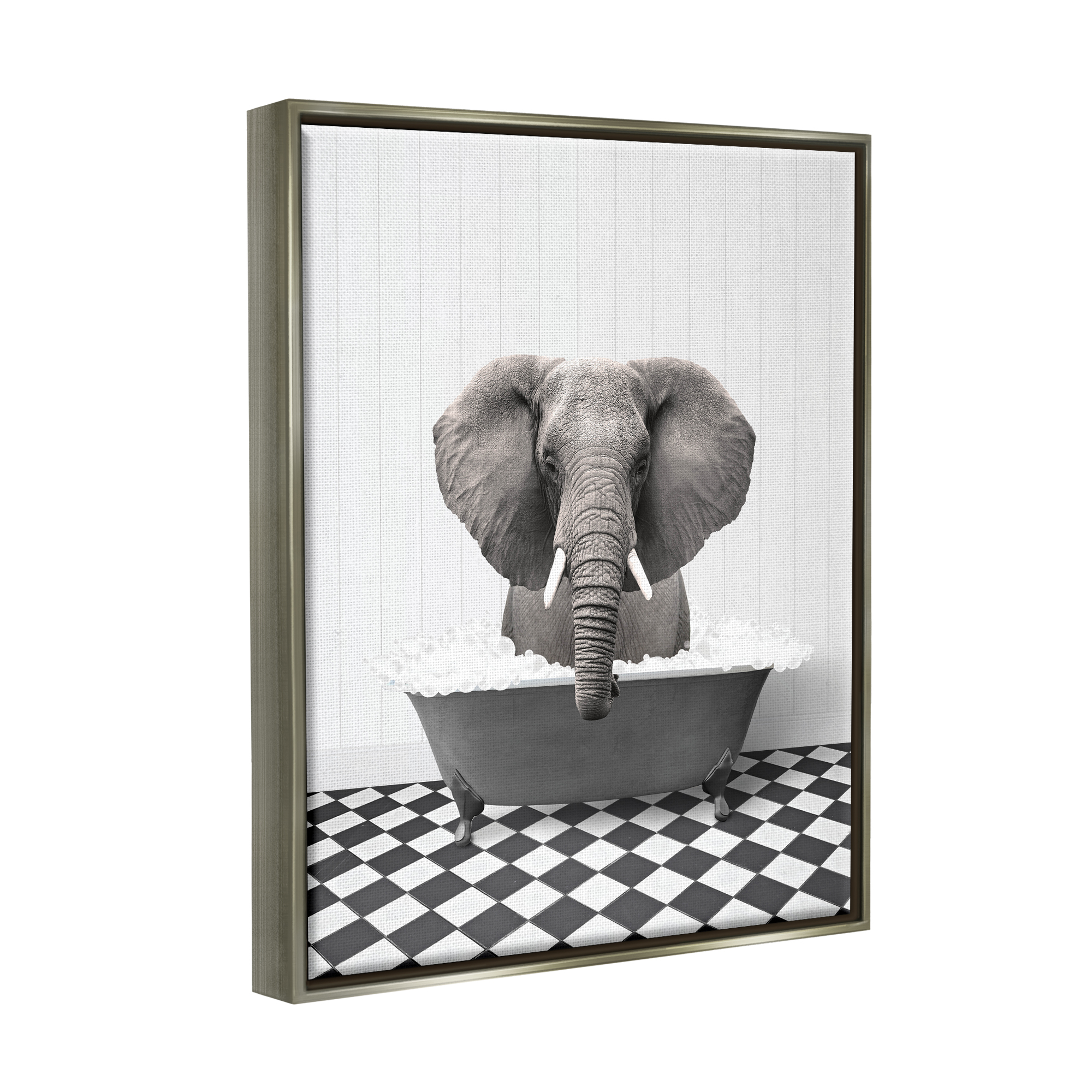 Stupell Industries Elephant Bathing in Tub Animals & Insects Painting Gray Floater Framed Art Print Wall Art, 25 x 31