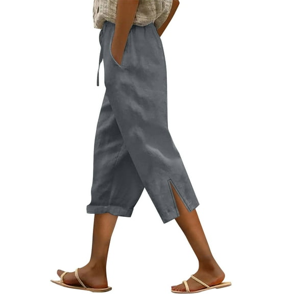 Flmaly vacation outfits for women High Waistband Women's Linen Wide Leg Pants Casual Loose High Waist Beach Haren Pants Pockets Vacation Outfits