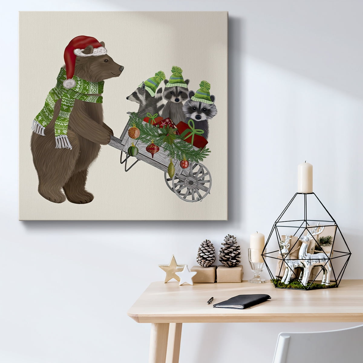 Bear and Christmas Wheelbarrow- Gallery Wrapped Canvas