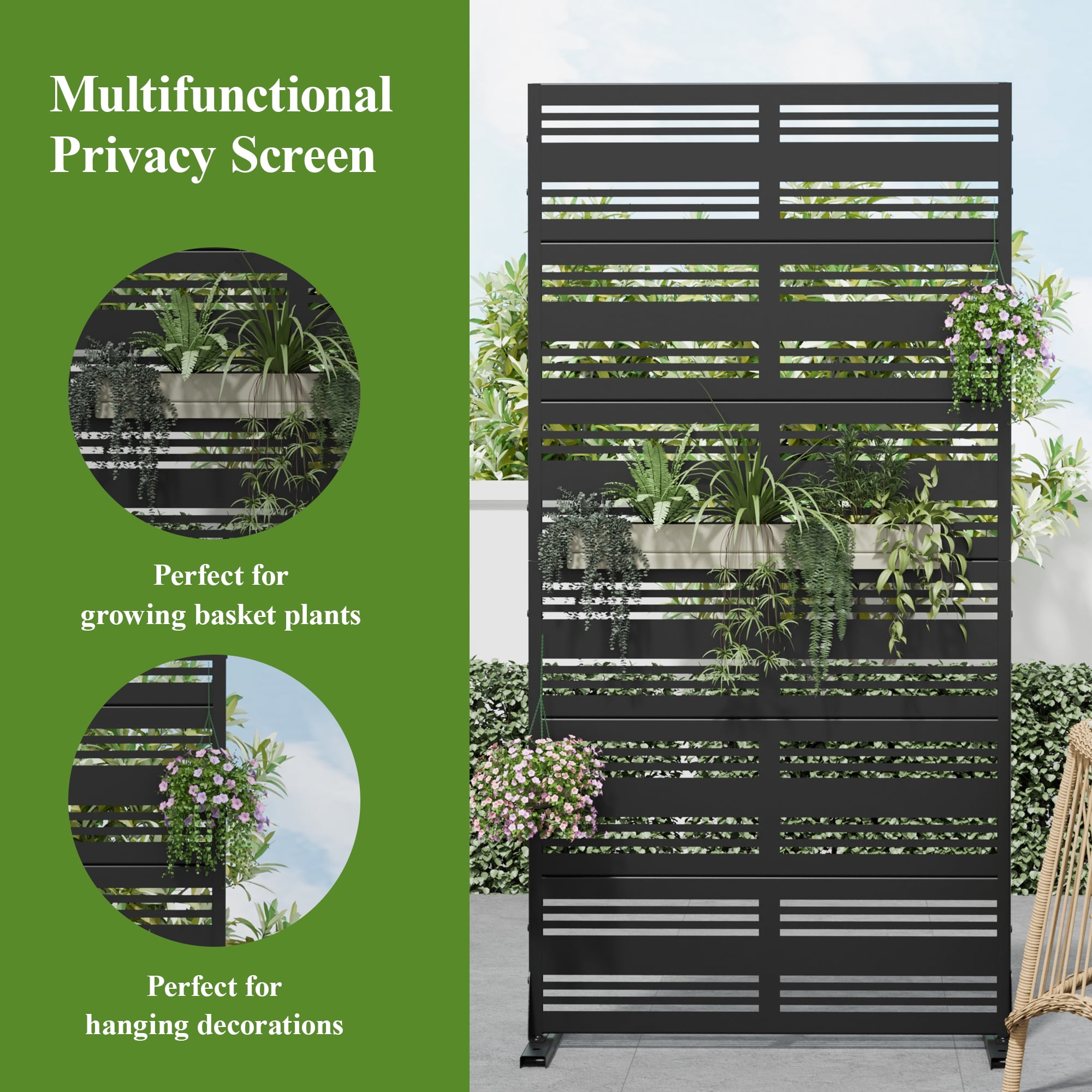 MAYEERTY 72×35" Outdoor Black Metal Privacy Panel Screen for Backyard & Garden, Wide-narrow Louvered Pattern