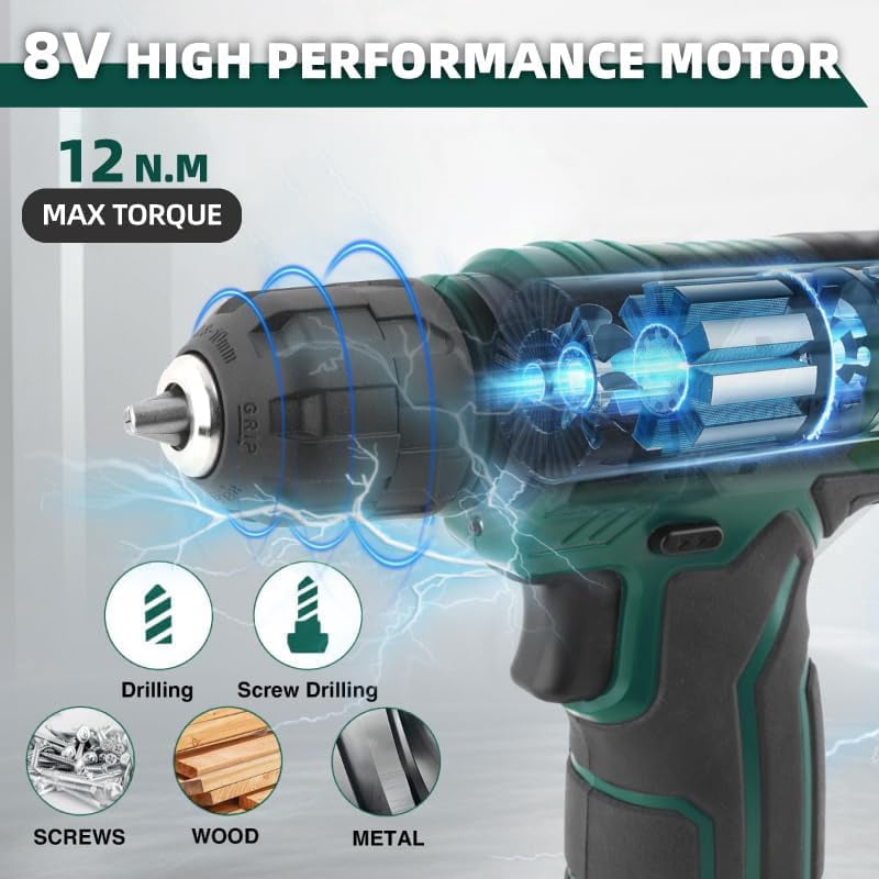 110-Piece Green 8V Electric Screwdriver Tool Set with Portable  for  Home Repair