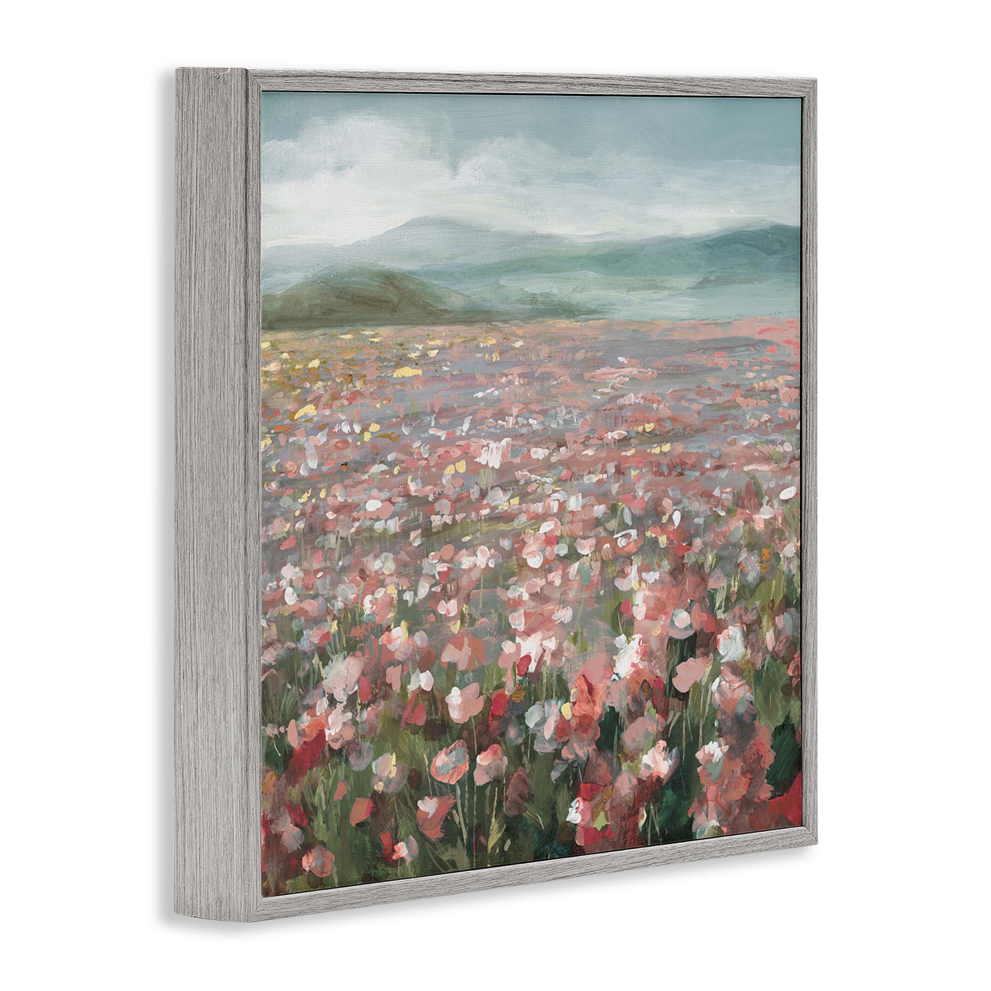 Stupell Industries Soft Headland Wildflowers Landscape Painting Gray Framed Art Print Wall Art, 17 x 17