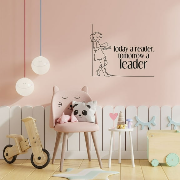 Today A Reader, Tomorrow A Leader - Life Quote Reading Reader Silhouette Vinyl Wall Art Sticker Decal Home Kids Library Area Living Room Kinder Boys Girls Kids Décoration Design Décor Size(24x40 inch)