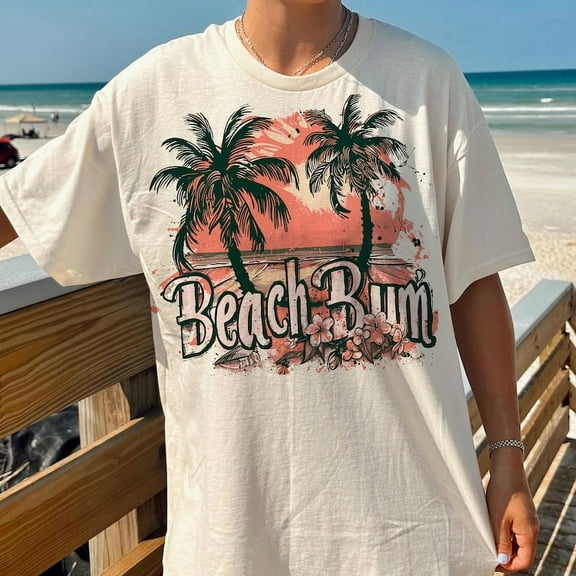 Beach bum T-shirt, retro summer T-shirt, Palm and Sun Shirt, trendy summer Tee TH260518