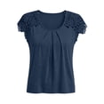 thumbnail image 7 of QUNYINEY Blue Womens T Shirts Short Sleeve Cotton Summer Shirt Crew Neck Lace Pullover Pleated Relaxed Fit Tops, 7 of 7