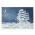 thumbnail image 1 of Nautical Cutting Board, Yacht in the Ocean Madend Shaped with Fluffy Cloudstmospheric Imaginary Sky, Decorative Tempered Glass Cutting and Serving Board, Large Size, Blue White, by Ambesonne, 1 of 1