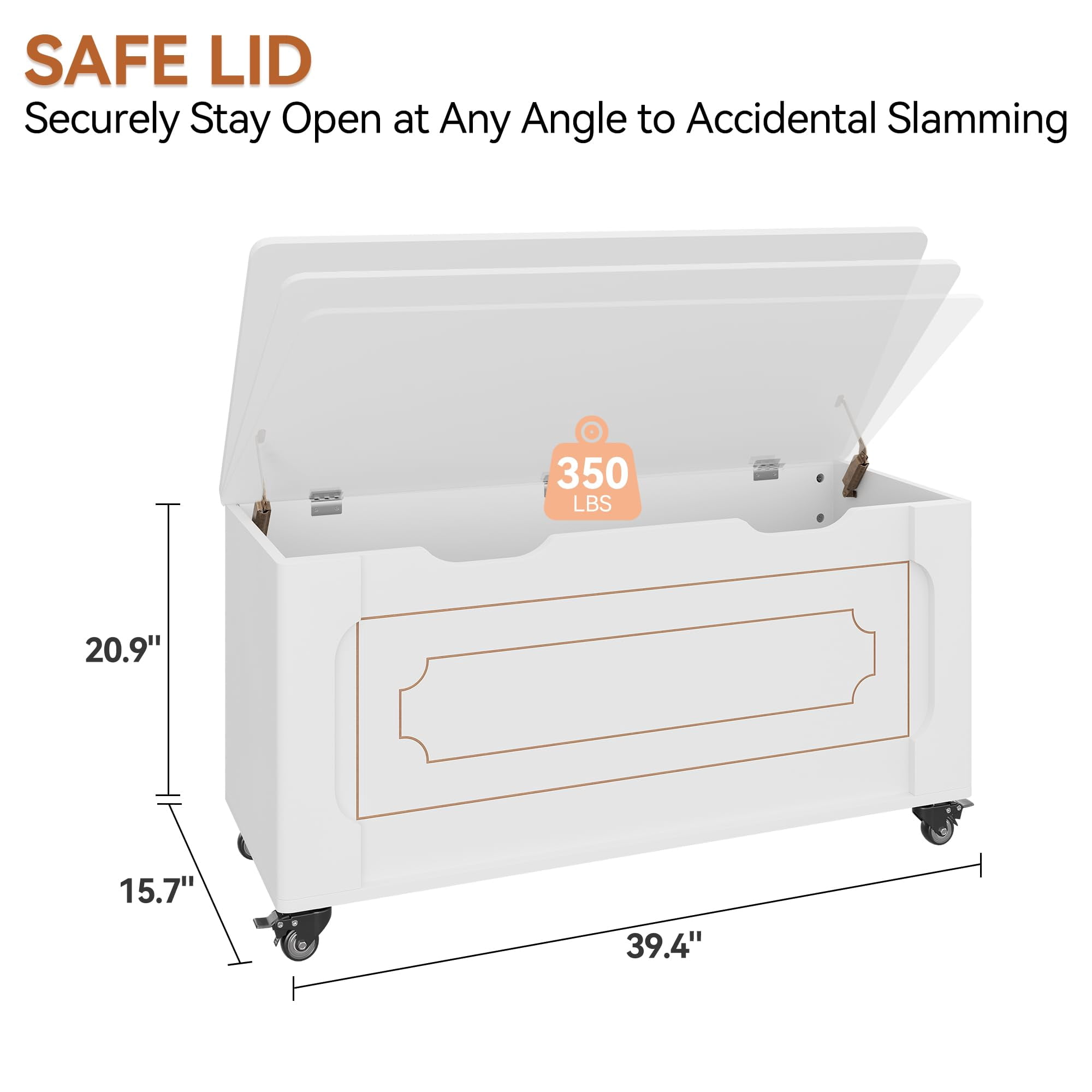 Garderth Storage Chest,Wooden Storage Bench,Storage Trunk With Wheel,End Of Bed Bench,Toy Chest With 2 Safety Hinges,U-Shape Cutout,Supports 350 Lbs For Entryway Living Bedroom
