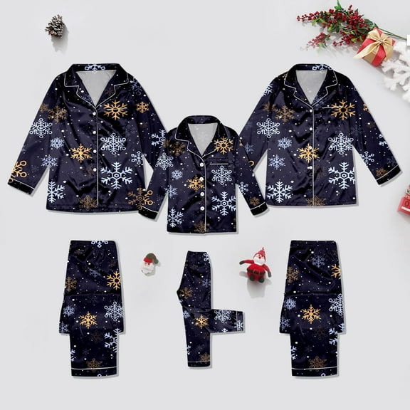 Gunia Matching Family Christmas Pajamas Silk Snowflake Printed Long Sleeve Comfortable 2 Piece Set Dad Sleepwear Loungewear Soft And Breathable