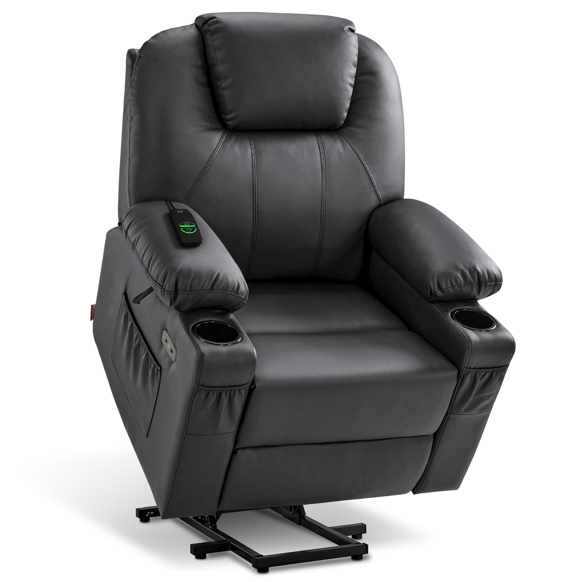 MCombo Large Power Lift Recliner Chair with Massage and Heat for Big and Tall Elderly , Faux Leather, Black