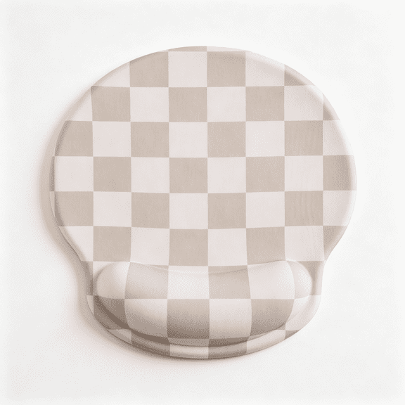 GJX Beige Khaki Checkered Mouse Pad with Gel Wrist Rest, Wrist Support, Ergonomic Desk Accessories for Women, Office Laptop Gaming Decor, Cute Aesthetic Check Design