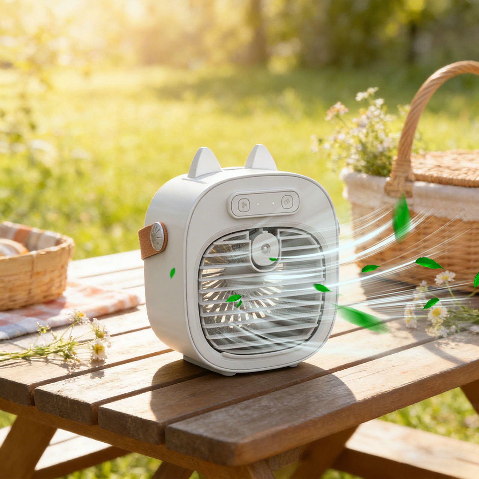 Portable Desktop Air Cooler with Humidifier, Quiet USB Rechargeable Mini Mist Fan with 3 Speeds and 4000mAh Battery, Small Personal Air Conditioner for Office Desk, Bedroom and Travel, 1-Pack