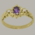 thumbnail image 3 of LBG British Made Solid 14k Yellow Gold Natural Amethyst & Cultured Pearl Womens Anniversary Ring - 33 size options - Size 12, 3 of 9