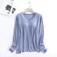 thumbnail image 2 of Cqxid525 Women's Sleepwear Women's Long Sleeve Sleep T Shirt Basic Layer Stretchy Shirts Neck Pajama Top Blue 1PC, 2 of 3
