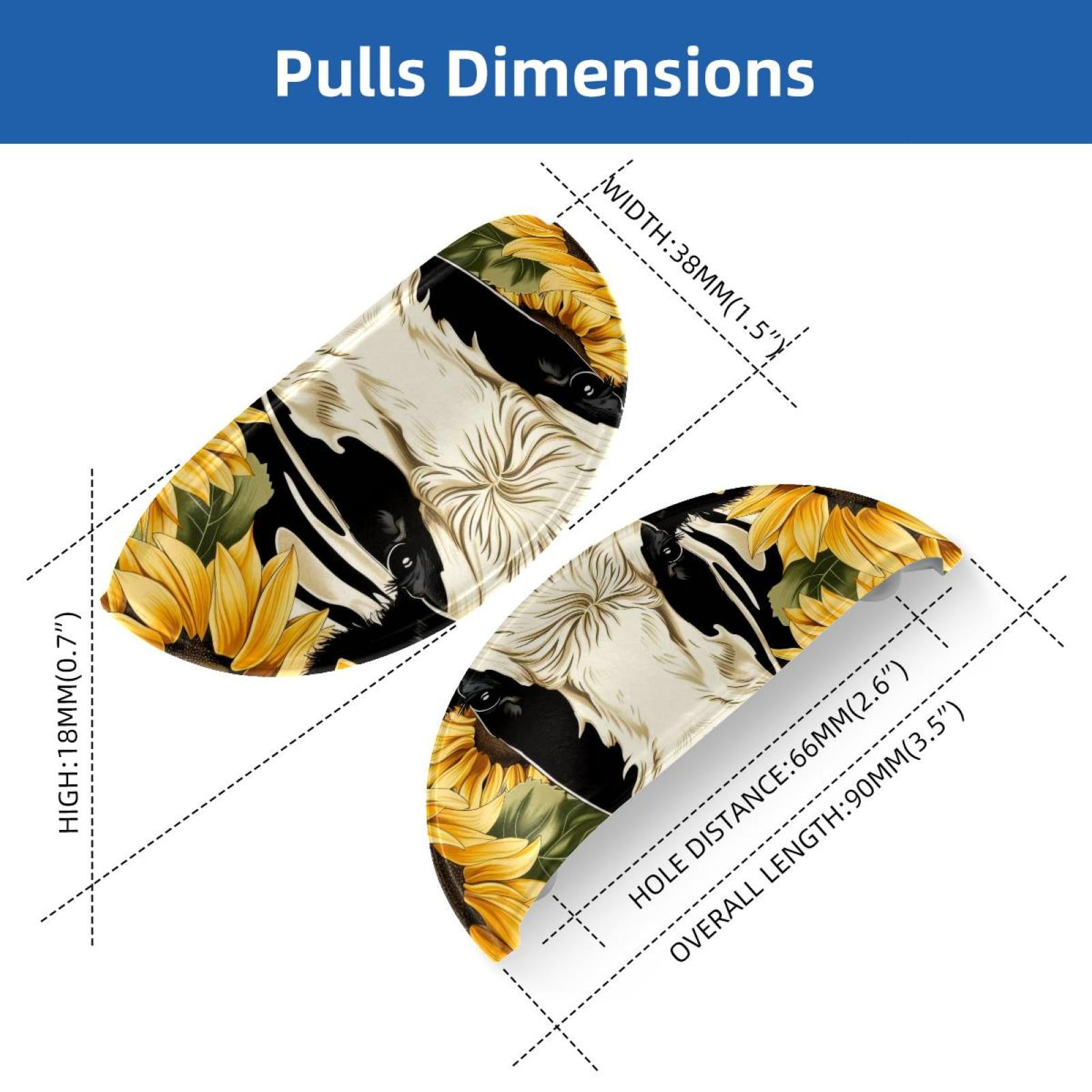 PhooArto 6 Pcs Cup Drawer Pulls, Cow Print Sunflowers Patterns Shell Shape Handles Cabinet Knobs for Dresser Cupboard Closet Wardrobe with Screws