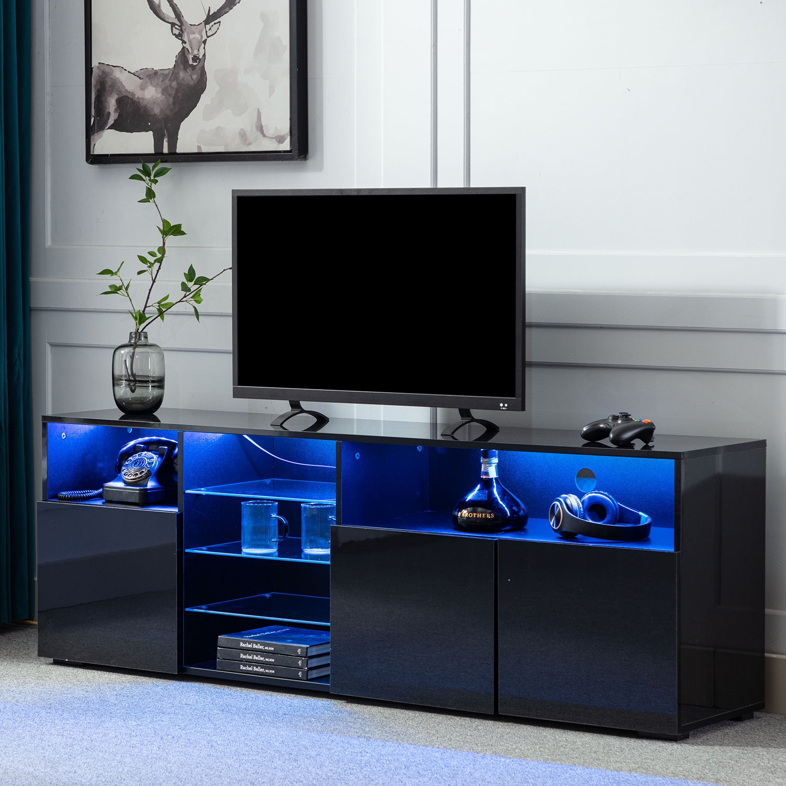 ChVans Modern TV Stand with LED Lights and High Glossy LED TV