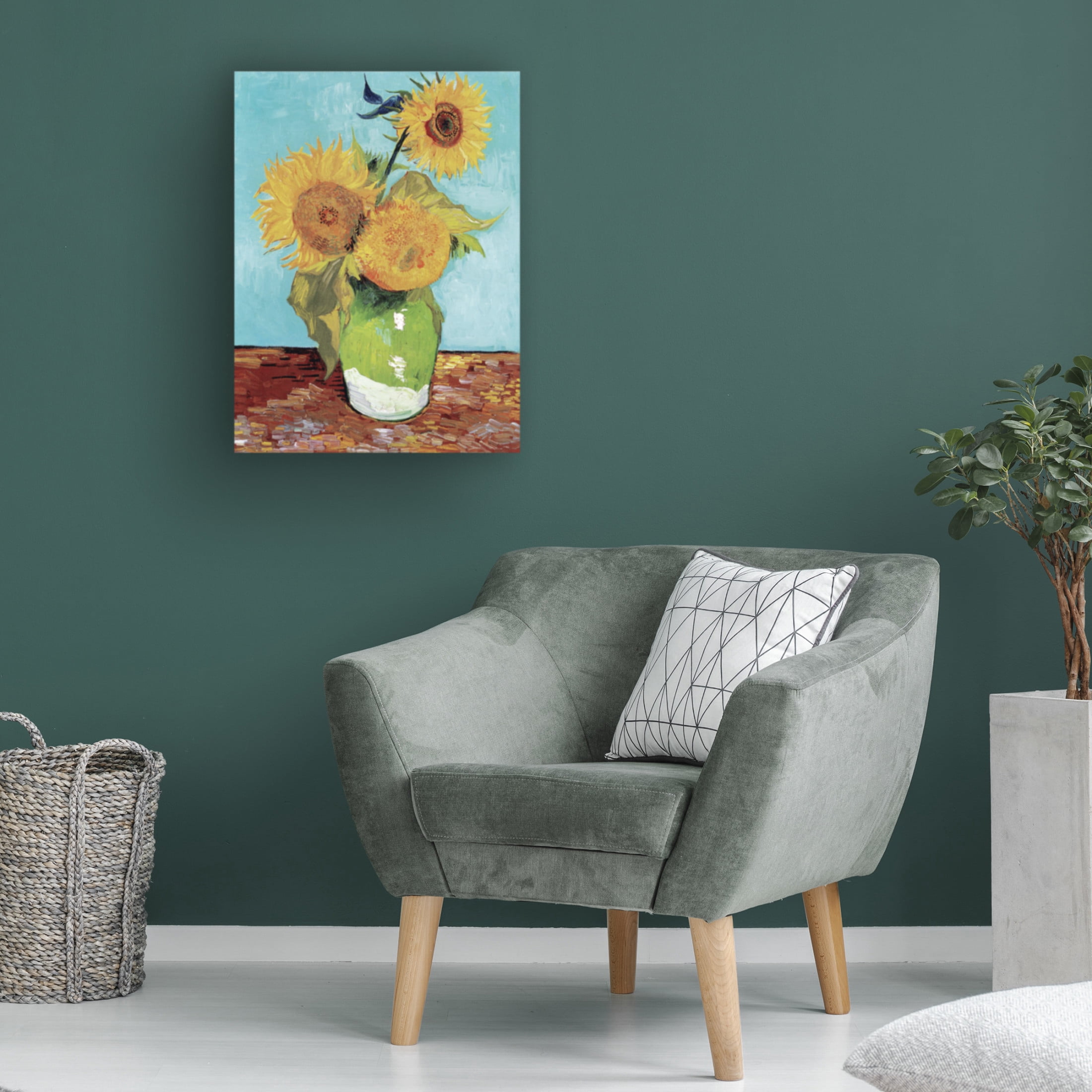 Trademark Fine Art Pictufy  Vase With Three Sunflowers Canvas Wall Art