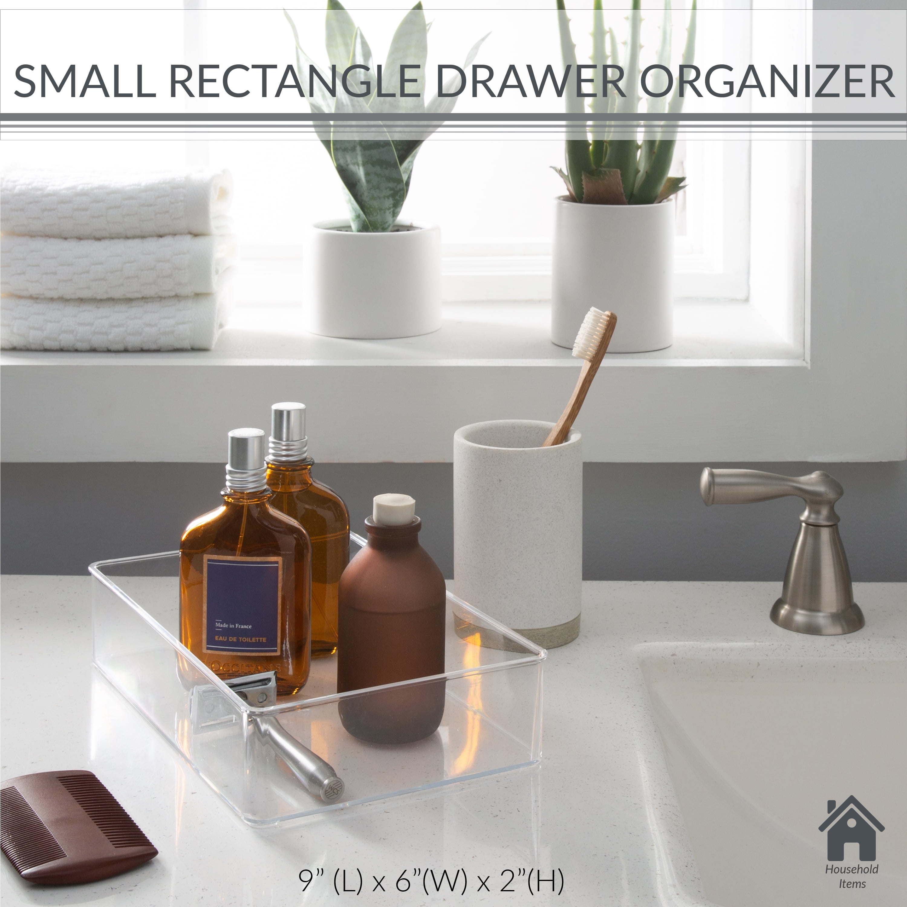 Simplify Small 9" Length x 6" Width Rectangular Drawer Organizer, Clear