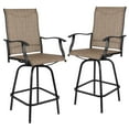 thumbnail image 3 of Emma + Oliver Patio Bar Height Stools Set of 2, All-Weather Textilene Swivel Stools in Brown, 3 of 15