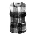 thumbnail image 6 of Fuzzy Fleece Plaid Jacket Vests for Women with Pockets Sleeveless Open Front Sweater Cardigan Lightweight Coat (L, Black), 6 of 7