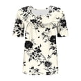 thumbnail image 7 of Womens Tops Short Sleeve Blouse, Xunlbb Women's Plus Size Short Sleeved Round Neck Button Up Pleated T-shirt Top ,Women's Tops for Workout/Running/Hawaiian Beach Vacation Beige, 7 of 7