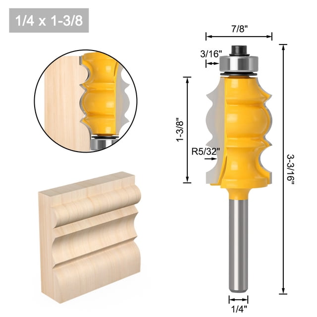 Architectural Molding Router Bit Decorative Line Carving Drilling Bit Corner Profile Cutting Milling Cutter 1/4 Shank