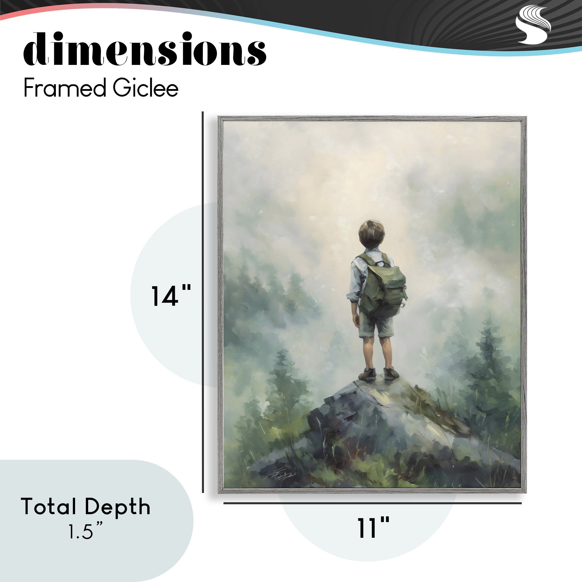 Boy Adventurer Atop Mountain Gray Framed Giclee Art, design by Arlington Prints