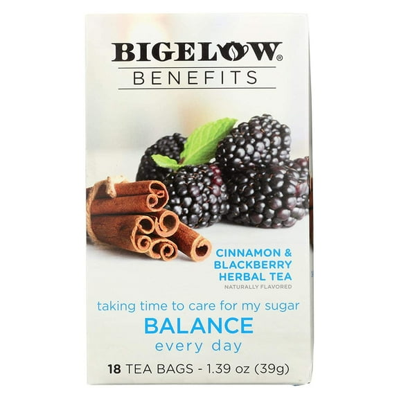 Bigelow Benefits Herbal Tea (Pack of 2) Cinnamon and Blackberry Herbal Tea, 18 Count Boxes