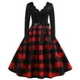 thumbnail image 2 of BLTIBY 2024 Vintage Christmas Dress for Women Fall Winter V Neck Long Sleeve 1950s Cocktail Pleated Dresses Evening Party Prom Outfits Knee-Length with Belt Red 2 XXL, 2 of 9