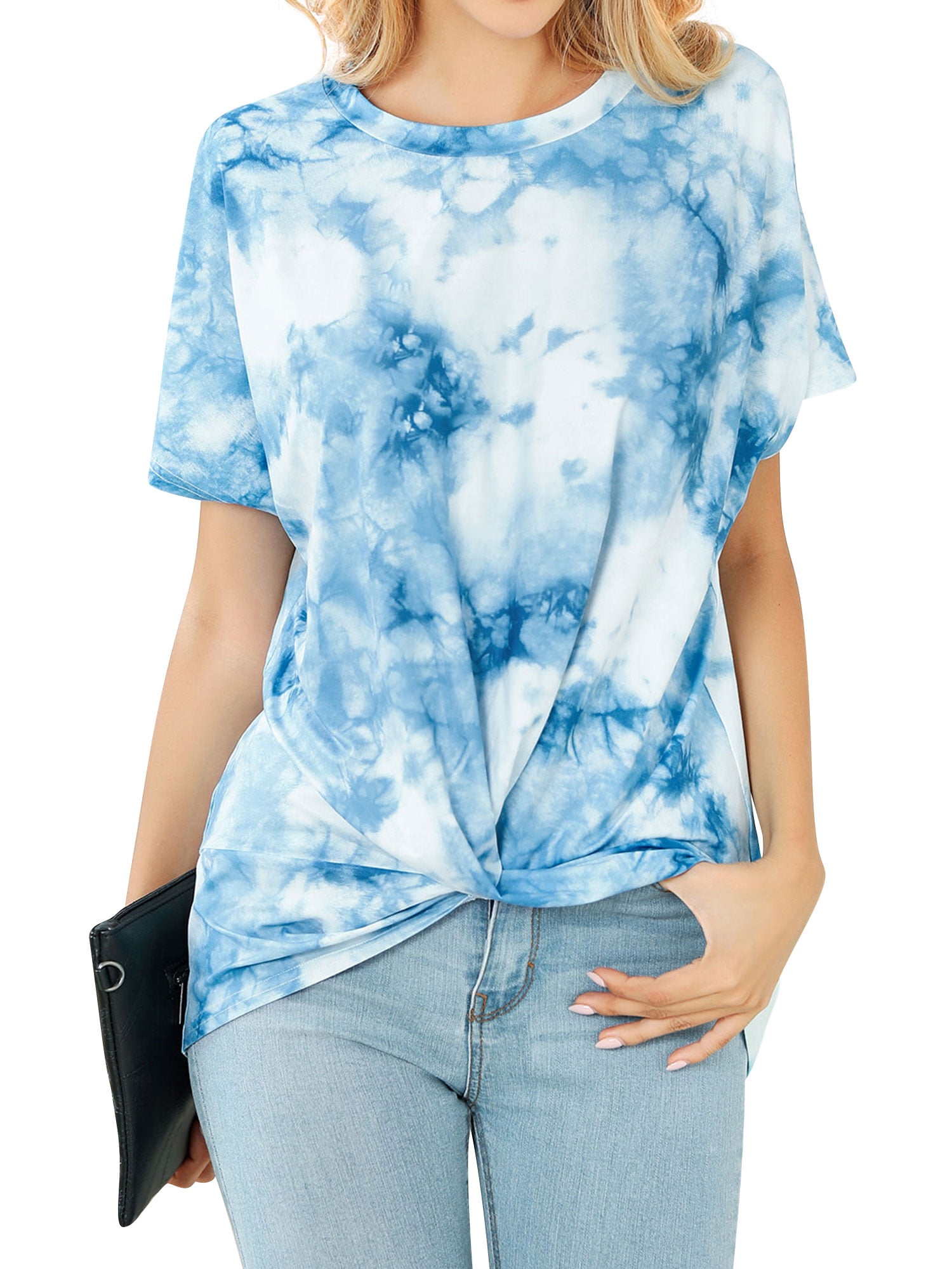 Nlife - Women Tie-dyed Twisted Hem T-Shirt - Walmart.com - Walmart.com