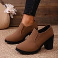 thumbnail image 5 of Pandaie Women's Platform Ankle Boots Chunky High Heel Slip on Short Booties Office Business Formal Fall Winter Dress Shoes Khaki 8.5, 5 of 9