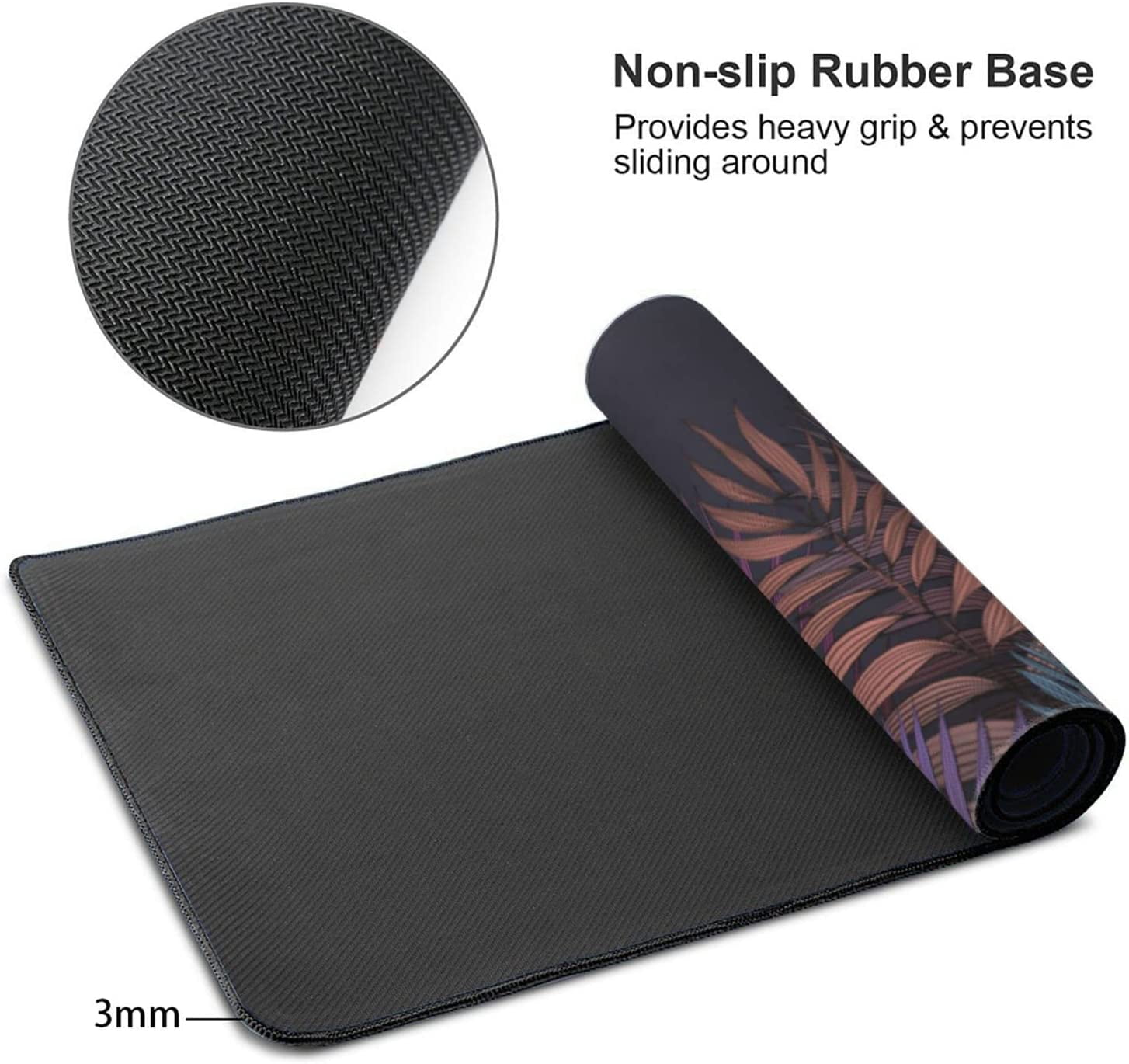 Large Mouse Pad for Desk, Abstract Palm Leaves Desk Mats on Top of Desks, Non-Slip Rubber Base Mousepad with Stitched Edges, Keyboard Mouse Mat Desk Pad for Work, Game, Office, 35.5"x16"x0.12"