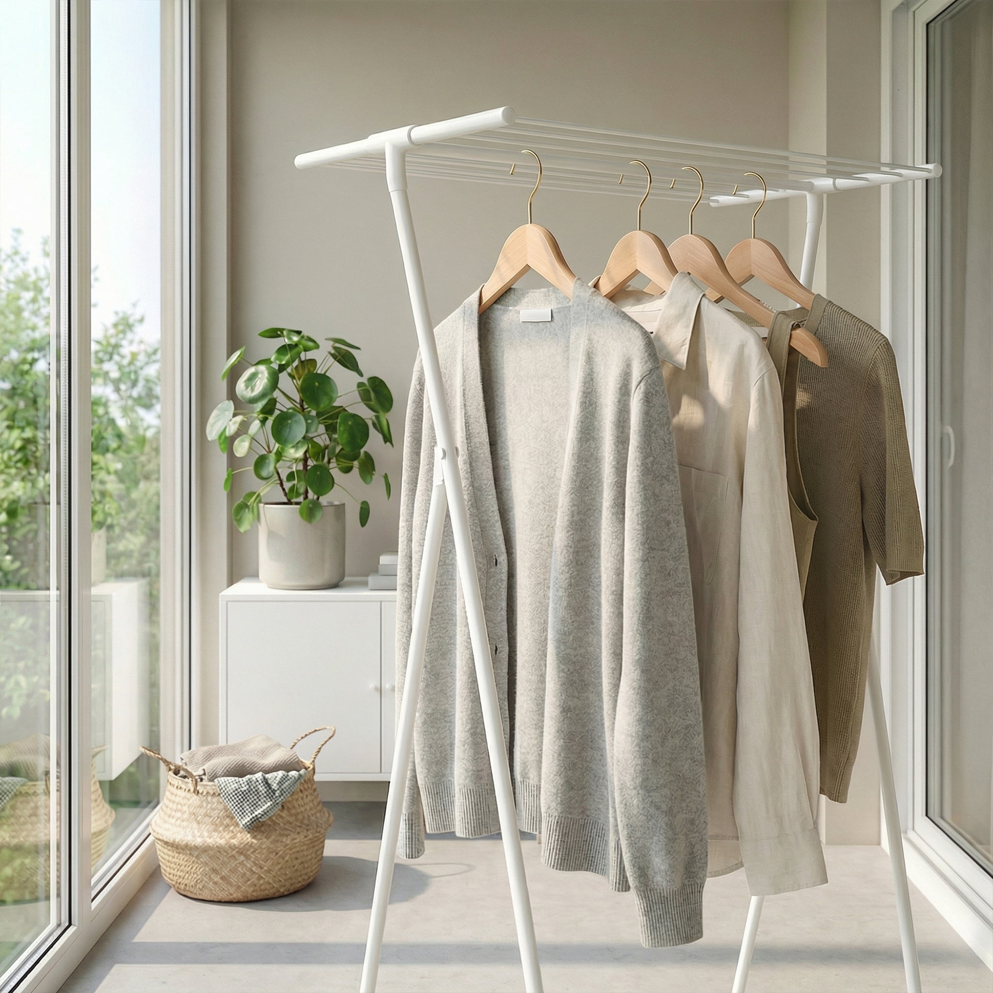 Unique Bargains 2 Pcs Wood Non-Slip Durable Space Saving Clothes Hangers Beige 15"x3.9"