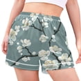 thumbnail image 2 of Women's Satin Pajama Shorts White Blossom Branch with Pockets, Elastic Waist Sleep Lounge Shorts, 2 of 7