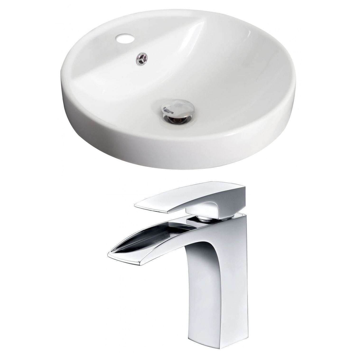 American Imaginations 18.25-in. W Drop In White Bathroom Vessel Sink Set For 1 Hole Center Faucet AI-15172