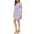 thumbnail image 4 of Allegra K Women's Neck Square Puff Sleeve Elastic Waist Mini Floral Dress, 4 of 6