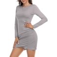 thumbnail image 5 of MLANM Women Fall Ruched Bodycon Long Sleeve Dress Wrap Front Elegant Casual Basic Fitted Short Dresses, XL Light Grey, 5 of 7