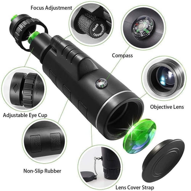 Telescopio Monocular 40x60 Prisma BAK4 de Alta Potencia | Visión diurna/nocturna | Lente de ojo de 18 mm | Lente de objetivo de 40 mm | Diseño compacto y ligero | Transmisión de luz superior